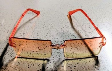 1x Trendy Orange Rectangle Rimless Sunglasses Unisex - Orange