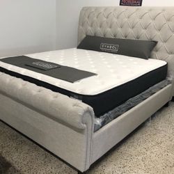 Kate Gray Upholstered Queen Sleigh Platform Bed / King Bed Frame option ❤️Mattress sold separately