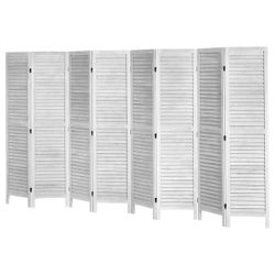 White Tall Wooden Louvered 8-Panel Room Divider Brand New still in the box E331