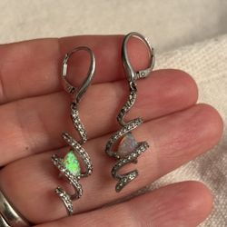 lovely sterling g spiral opal and white quartz earrings