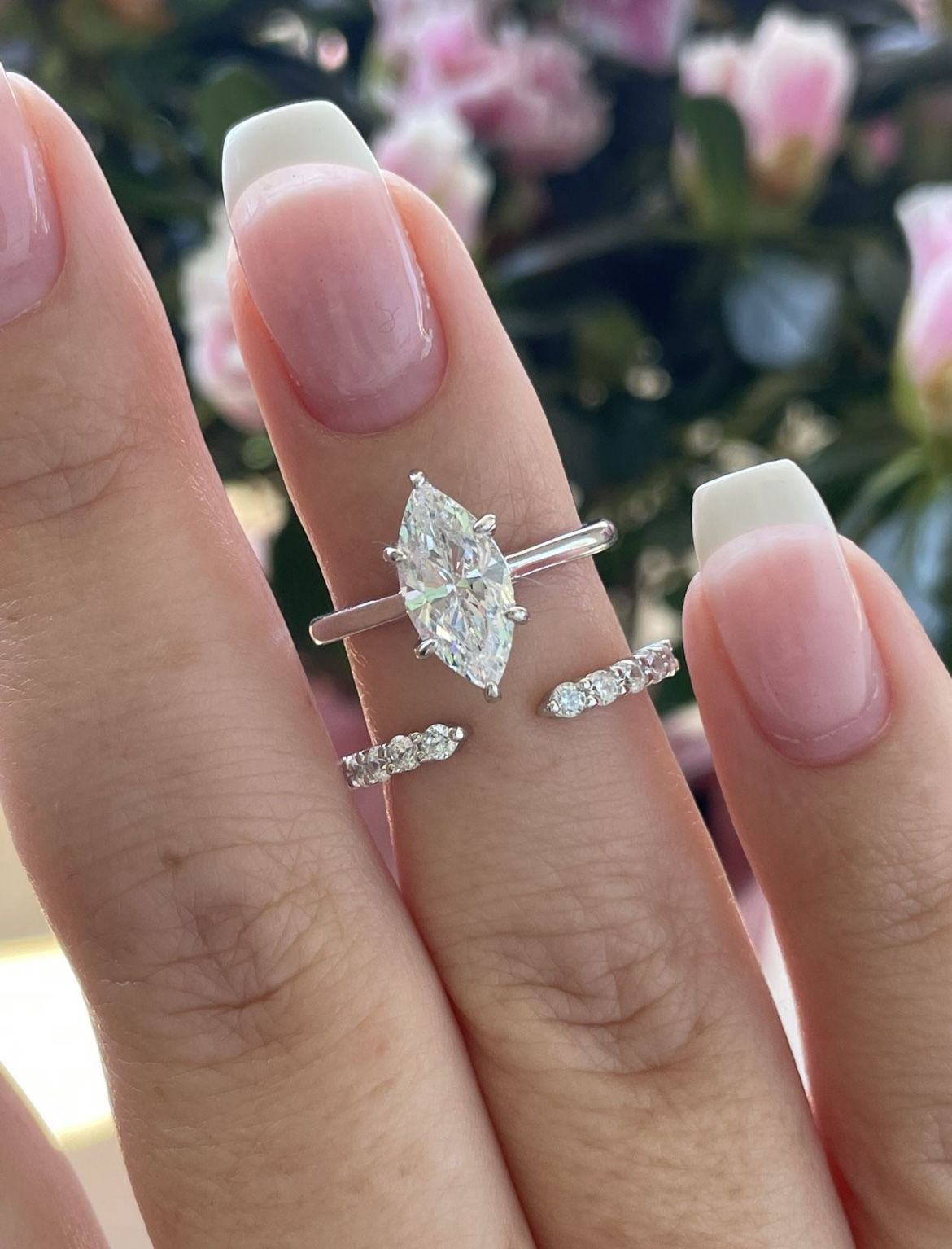 Brand New Sterling Silver 925 Engagement Ring Set With 1.5 Carat Marquise Cut CZ And Open Band