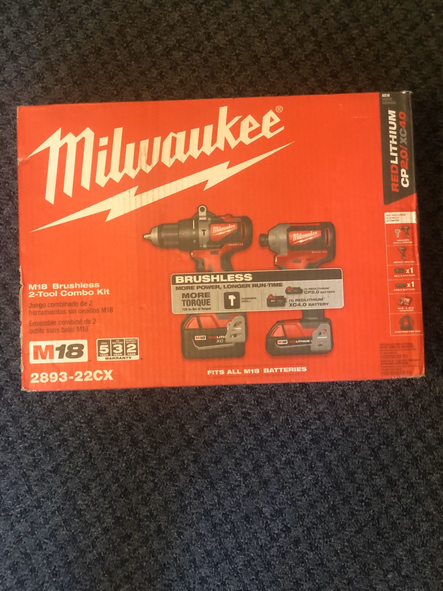 Milwaukee m18 (2893-22cx) hammer drill and impact drill set with batteries