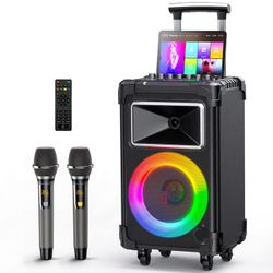 JYX AN20 rolling Bluetooth Subwoofer Karaoke Machine w (telescopic) carry handles 2 mics