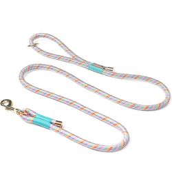 NEW! Ribbons & Rhinestones Rope Dog Leash w/ Sturdy Metal Clasp, 5 ft Nylon Cord w/ Gold Metal Accents, Soft Loop Handle Lead 