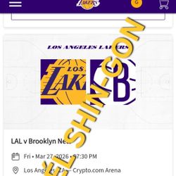 Lakers vs Nets 4 Tickets Mar 27th Section 321 Row 6 $100 EA 