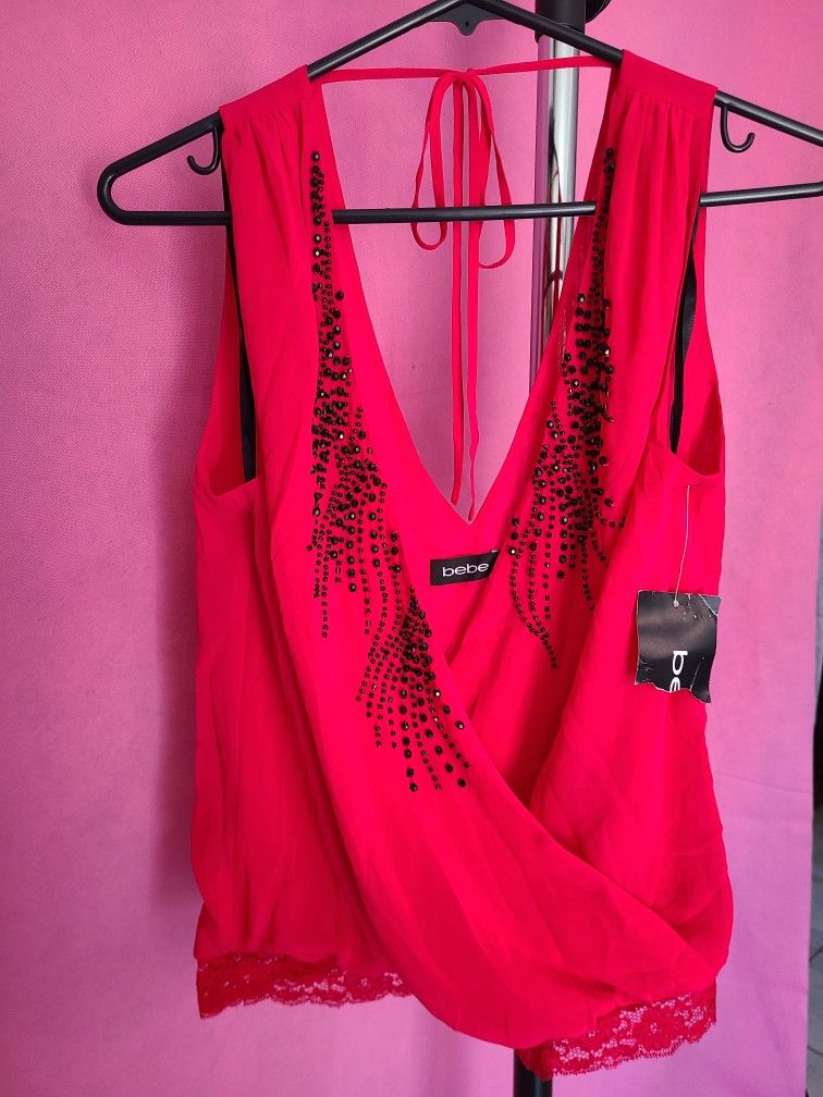 BEBE RED BEADED TOP