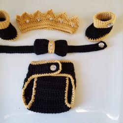 Crochet Baby Boy Prince Diaper Cover Outfit Photo Prop 