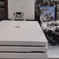 Sony PlayStation 4 Pro 1TB Glacier White Console w/ 2 controllers & Horizon Zero