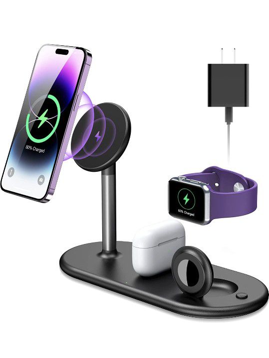 Brand New 3-in-1 Wireless Charging Station for Apple Devices - Fast Wireless Charger Stand Compatible with Magsafe Charger for iPhone 14/13/12 Series,