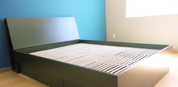 Ikea Oppdal Queen Bedframe With Slats Headboard And 4 Storage