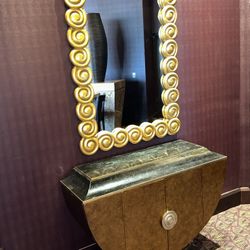 Decor 2 Door Storage Cabinet & Decor Gold Framed Mirror