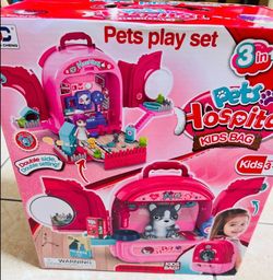 Pet Hospital Kids Play Set Toy Storage Case w/ Dog & Accessories $8 NEW