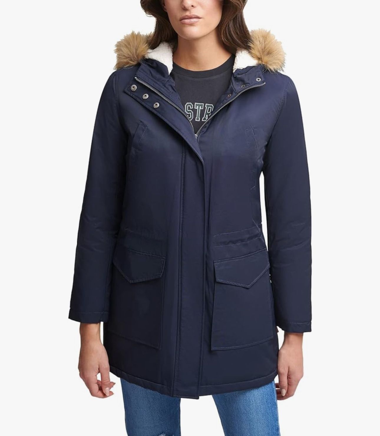 Levi's Women's Sherpa Lined Mid-Length Jacket with Faux Fur Collar size M
