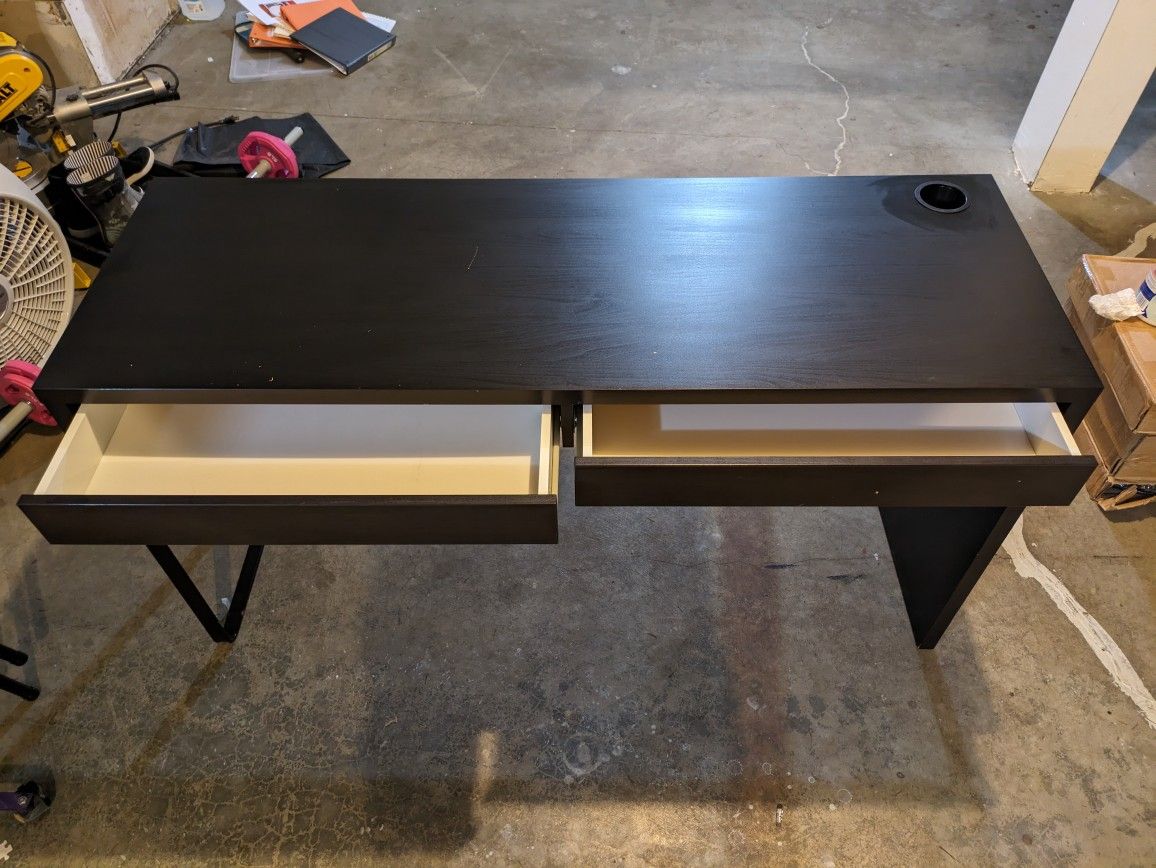 MICKE Desk, black-brown, 55 7/8x19 5/8 "