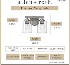 Allen + Roth Emeryson Two Light Vanity Fixture Brushed Nickel