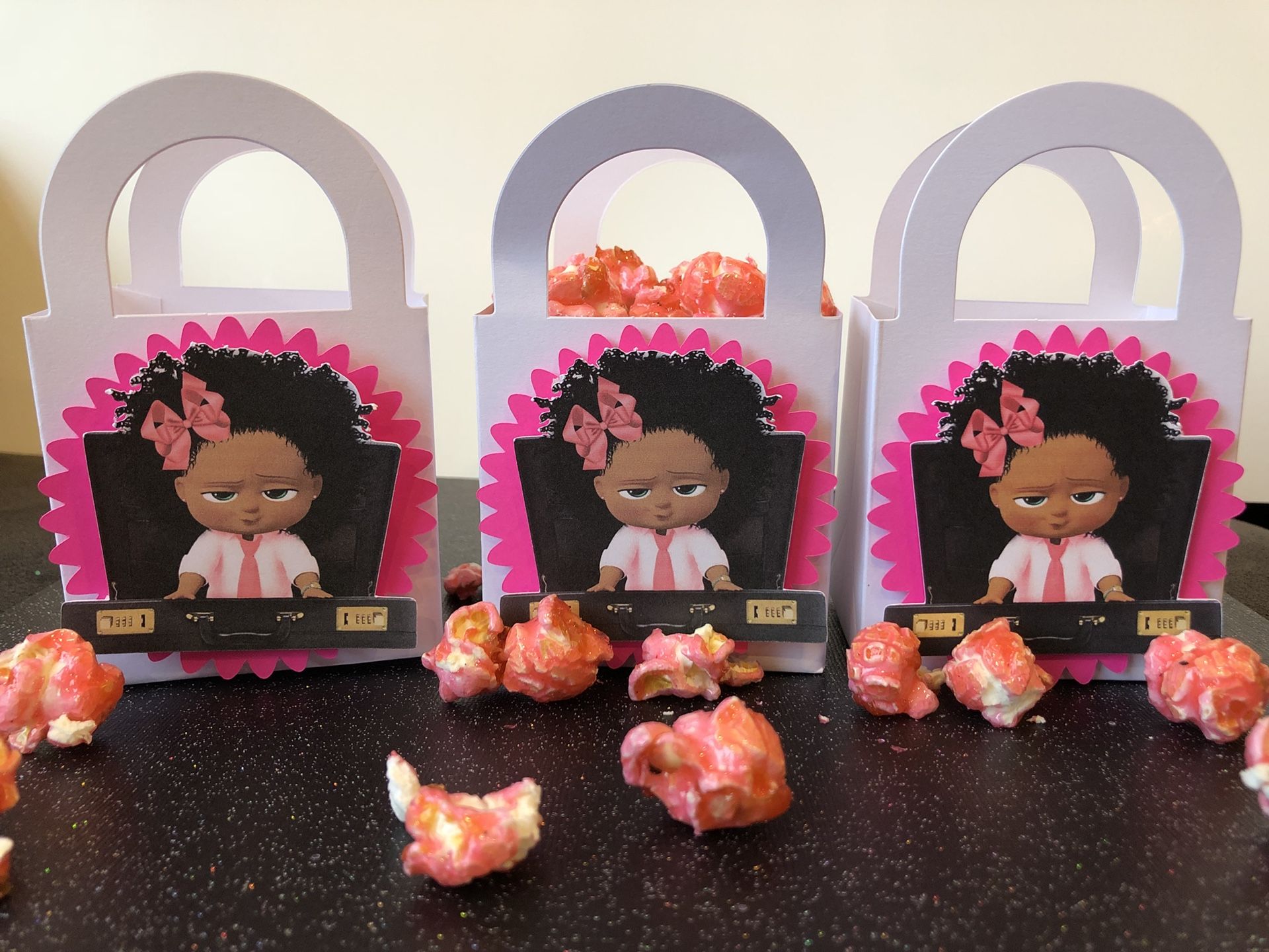 Boss Baby Black Girl Afro Puff Pink Birthday Party Favor Boxes