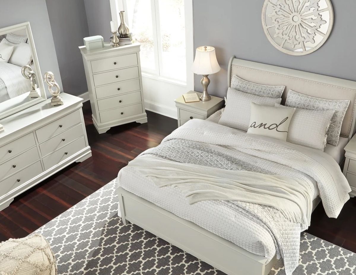 Jorstad Gray Upholstered Sleigh Bedroom Set (Queen and King Bed Frame