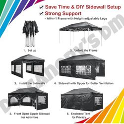 Instahibit 10 x 20 foot foldable awning for outdoors, for weddings, parties, closed awning with side walls, transport bag, 