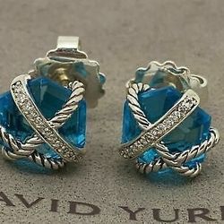 David Yurman Blue Topaz Wrap Diamond Earrings