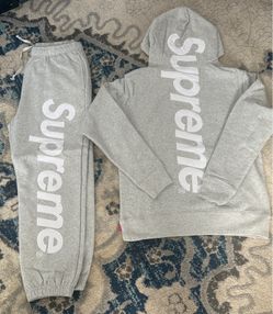 Grey and Black Supreme Satin Applique Tracksuit