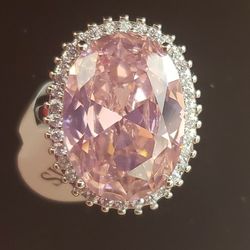 GORGEOUS 925 STERLING SILVER CHAMPAIGN CRYSTAL WITH CLEAR ZIRCONIA  RING SIZE 6.5