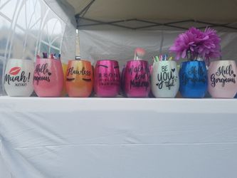 Wine glasses and makeup brush holders