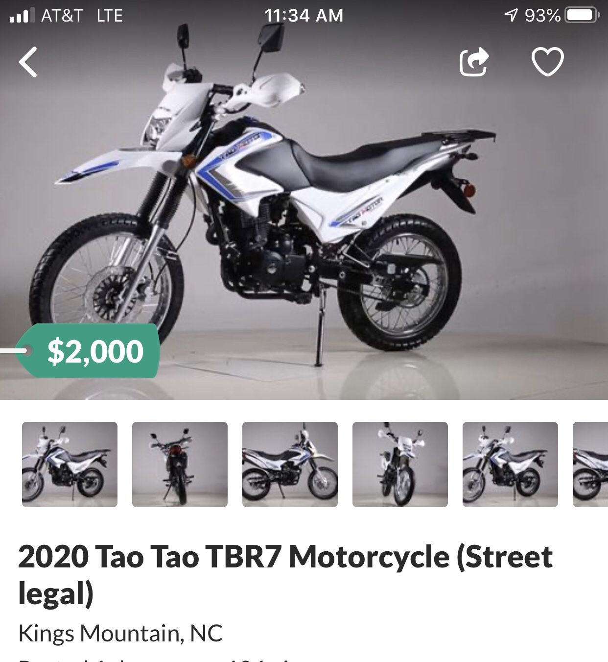 2020 Tao Tao TBR7 Motorcycle! (Street legal)
