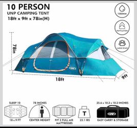10-Person-Family Tents, Parties, Music Festival Tent, Big, Easy Up, 5 Large Mesh Windows, Double Layer, 2 Room, Waterproof, Weather Resistant, 18ft x 