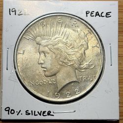 NICELY TONED 1922 90% SILVER PEACE DOLLAR!!