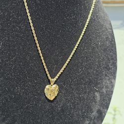 10k rope chain and heart pendant