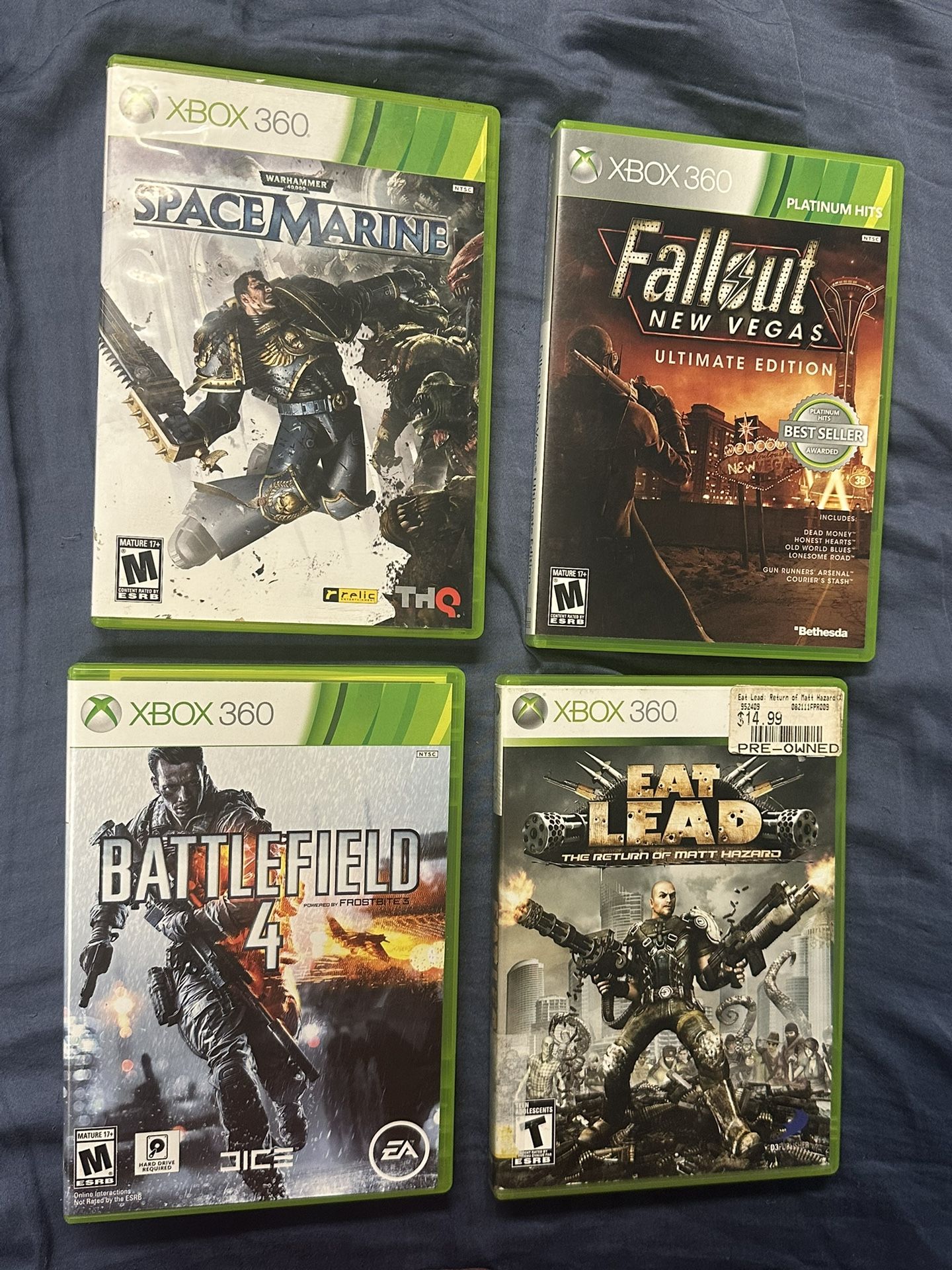 Warhammer 40,000 Space Marine, Fallout New Vegas ,Eat Lead Battlefield 4 Xbox 360 lot
