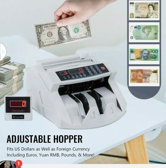 Money Bill Counter Machine Cash Counting Counterfeit Detector UV MG Bank Checker