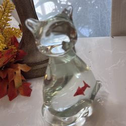 Dynasty Gallery Glass Cat Figurine with Red Fish Inside