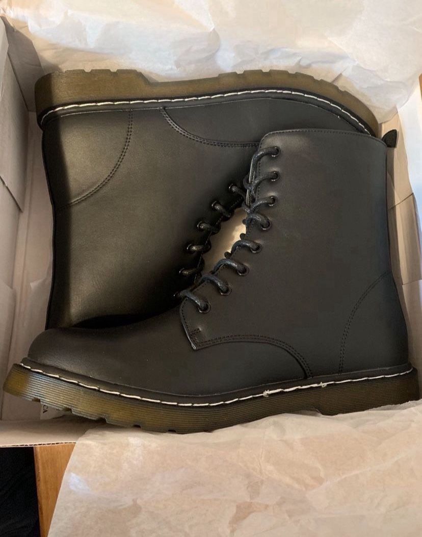 Black Faux Leather Combat Boots