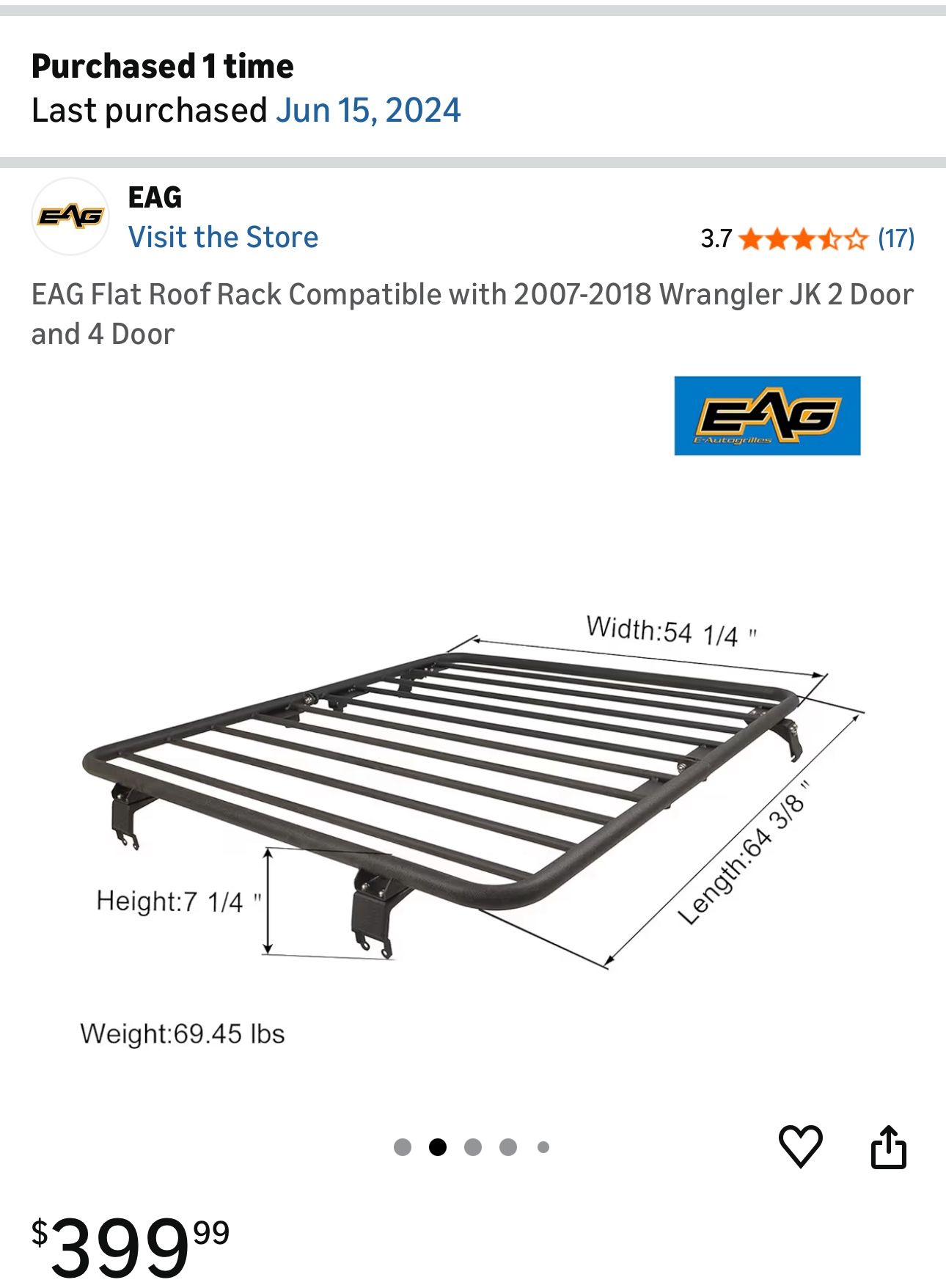 EAG Jeep Roof Rack + Awning Jeep Parts Jeep JK JKU