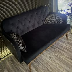 Black And Gold Accent Sofa - Velvet 