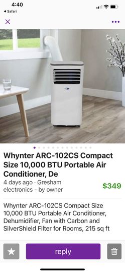 Whynter ARC-102CS Compact Size 10,000 BTU Portable Air Conditioner, Dehumidifier, Fan with Carbon and SilverShield Filter for Rooms, 215 sq ft