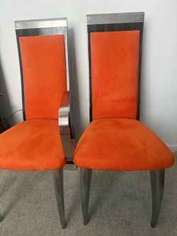 Set of 4 Modern Dining Chairs – Orange & Chrome