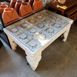 Carved Glass Top Coffee Table 