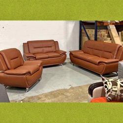 3- Piece bright bonze faux leather living room sofa set