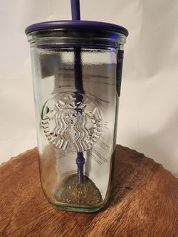 Starbucks Recycled Glass Cold Cup Tumbler with Straw – Purple Lid