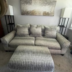 Large Oversized Feather Deep Sofa 2 Bottom 2 Top Cushions And 3 Large Pillows With Heavy Solid Ottoman 36x25x16