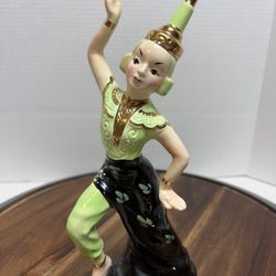 Vintage 1950S Mcm Buddhist Dancer 9 1/2 Inch Hand, Painted Porcelain Figure