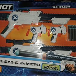 Zuru X-Shot Blaster Set - 2x Hawk Eye & 2x Micro / Set de Lanzadores X-Shot - 28 Pieces 