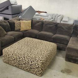 Brown Oversized Sectional Sofa With Ottoman