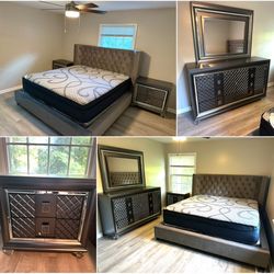 KING BEDROOM SET AND KING 14” MATTRESS SET DELIVERED ONLY FOR $1,300