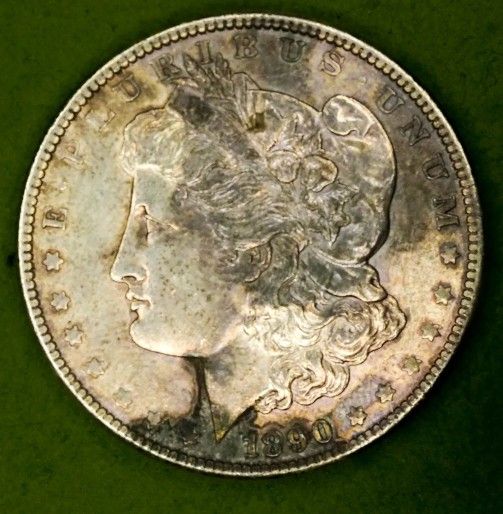 Beautifully Naturally Toned 1890
Uncirculated Morgan Silver
Dollar BU UNC +1