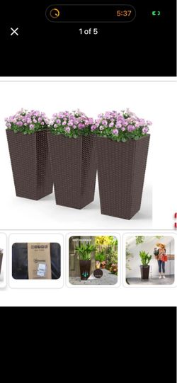 Outsunny - Of 3 Tall Planters With Drainage Hole, 24" Outdoor Flower Planters