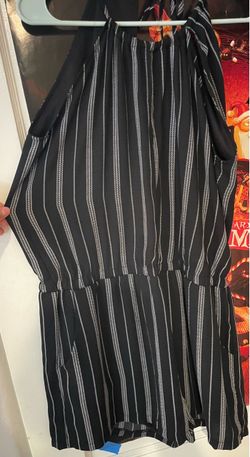 Black and White Striped Halter Romper