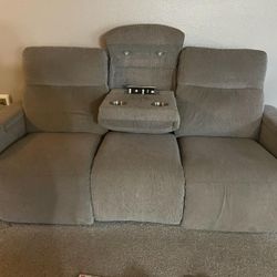 Cozy Reclining Loveseat with Charging Outlets & Lights – Works Great!